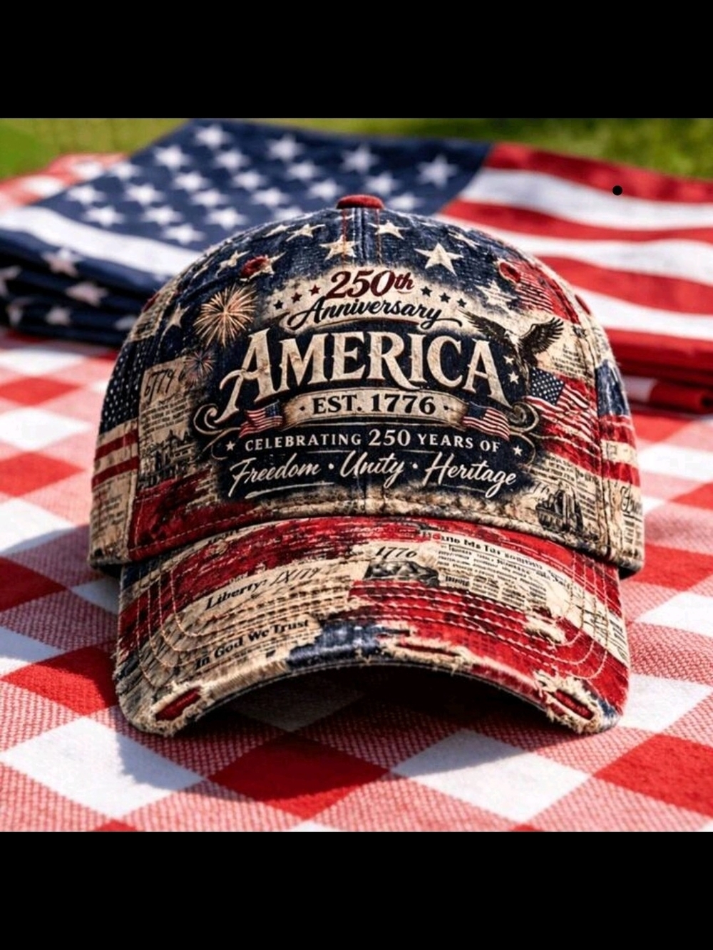 NWOT 🇺🇲 250th Anniversary America Patriotic Trucker Hat - Red, White & Blue
